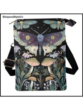 Canvas Crossbody Bag Small Cellphone Purse Multi Pocket Adjustable Strap